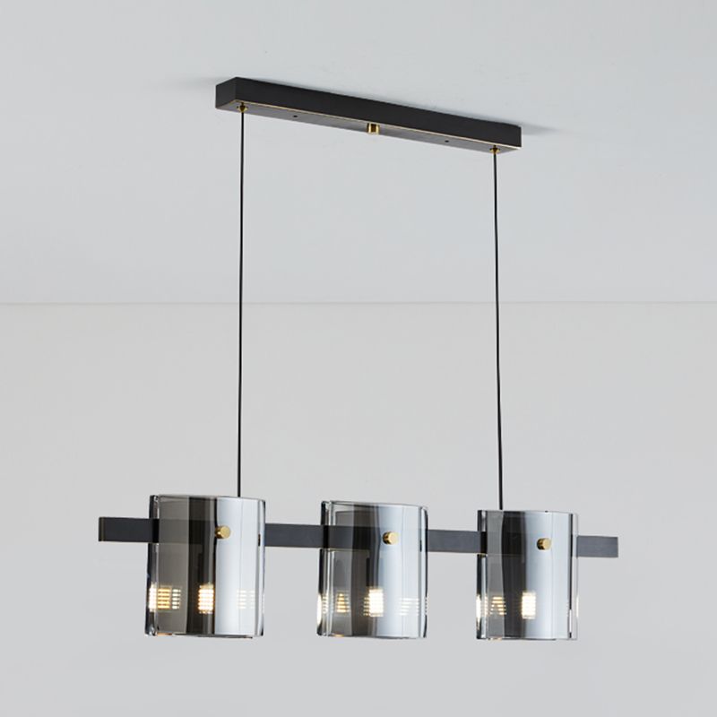 Modern Style Linear Shape Island Lights Glass Island Lighting in Black