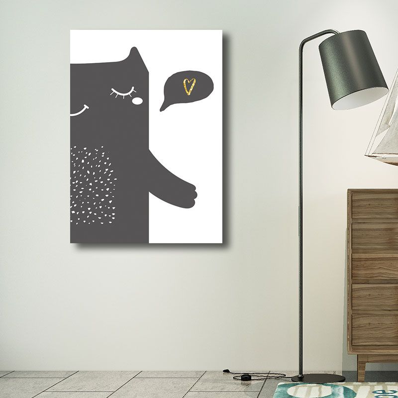 Bear Animal Wall Art Decor Minimalist Texture Wrapped Canvas in Black for Nursery