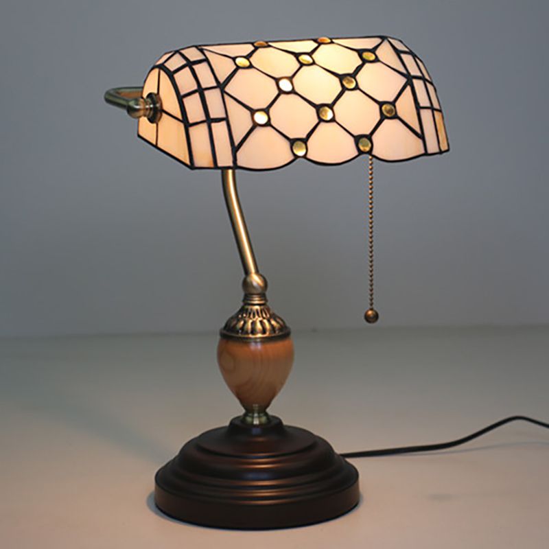 1 Light Beaded Table Light Tiffany Style Yellow/Blue Cut Glass Nightstand Lamp for Living Room