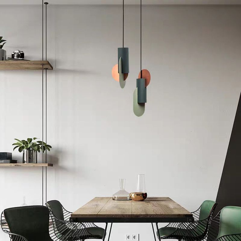 Geometric Cafe Pendant Light Metal Metal 1-Light Macaron Style Drop Lampe en vert-rose-rose