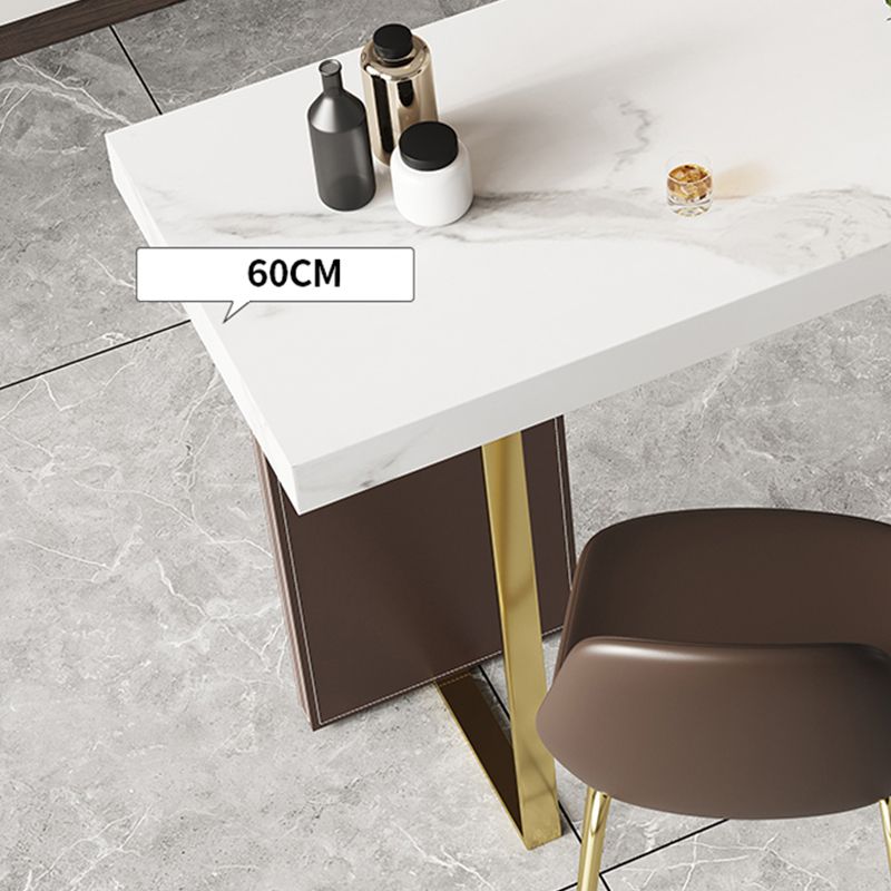 1/2/3 Pieces White Bar Set Glam Stone Top Pub Table with Brown Upholstered Stools