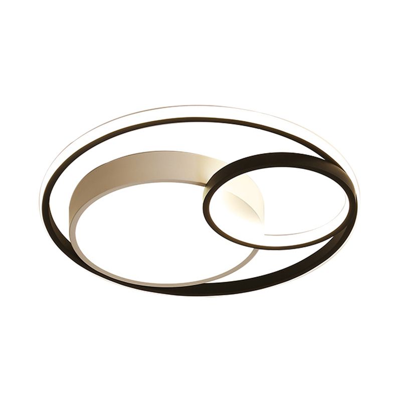 Ring Flush Mount Lamp Contemporary Metal LED White/Black Ceiling Mounted Light in White/Warm Light, 16"/19"/23.5" Wide