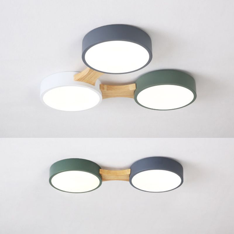 Ronde LED Macaron Plafond Fixture in Modern Creative Style Wooden Flush Mount met Acryl