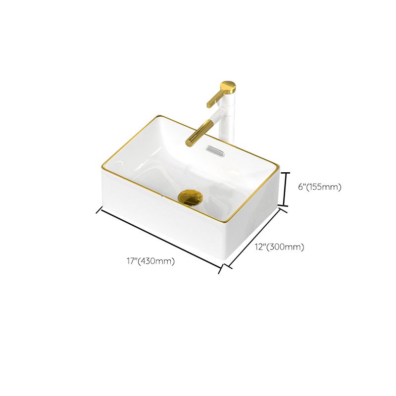 Traditional Vessel Sink Rectangular Porcelain with Overflow And Drain Assembly Wash Stand