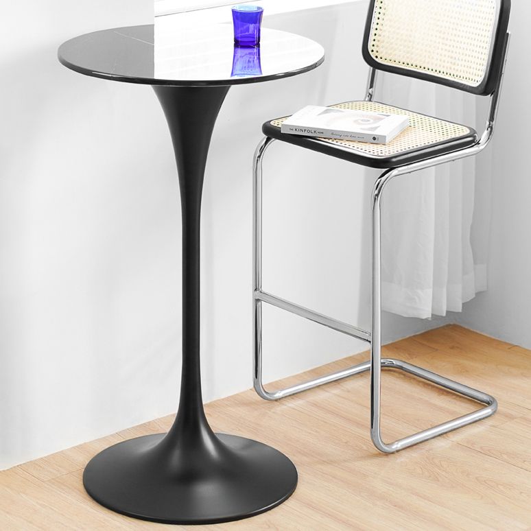 Contemporary Round Bar Stool Table Faux Marble and Stone Bar Table for Small Places