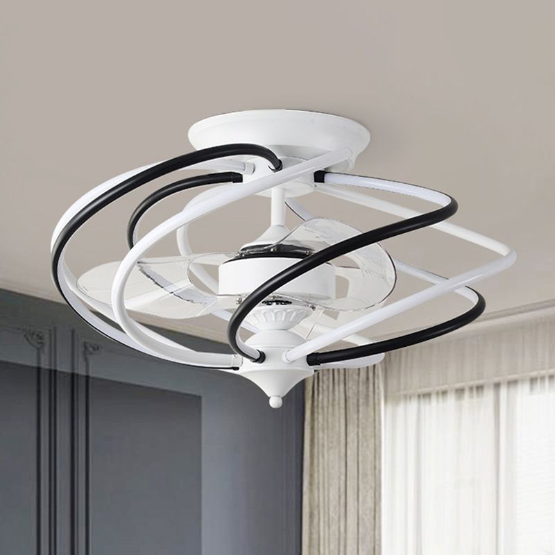 Luz de ventilador colgante metálico enjaulado Contemporáneo de 25.5 "de ancho LED de ancho, 2 cuchillas