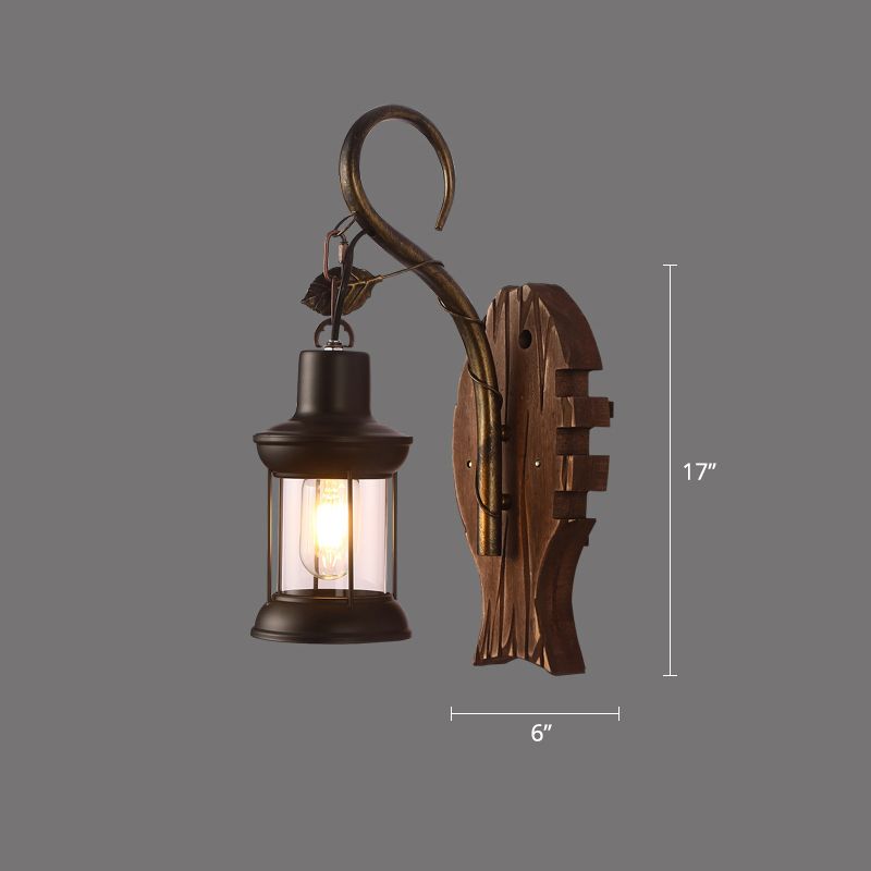 Brown Geometric Wall Light Sconce Rustic Wooden 1-Light Restaurant Wall Mounted Light