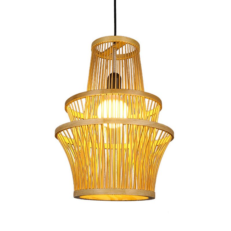 Lámpara de luz colgante simétrico beige moderno 1 lámpara de colgante de bambú de luz