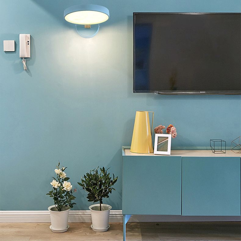 Modern Minimalist Circular LED Wall Lamp Wrought Iron Macaron Wall Light with Acrylic Shade