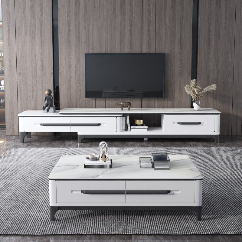 Slate Coffee or End Table with Storage Drawers Rectangle 4 Legs