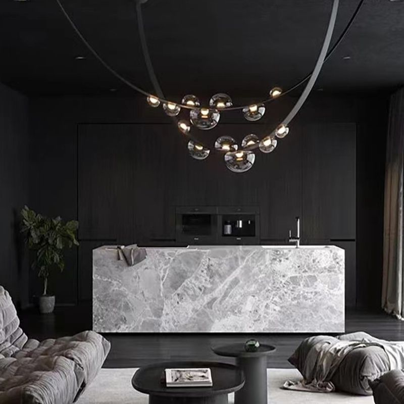 Modern Pendant Lighting Fixtures Glass 7 Lights Island Light Fixture for Dining Room