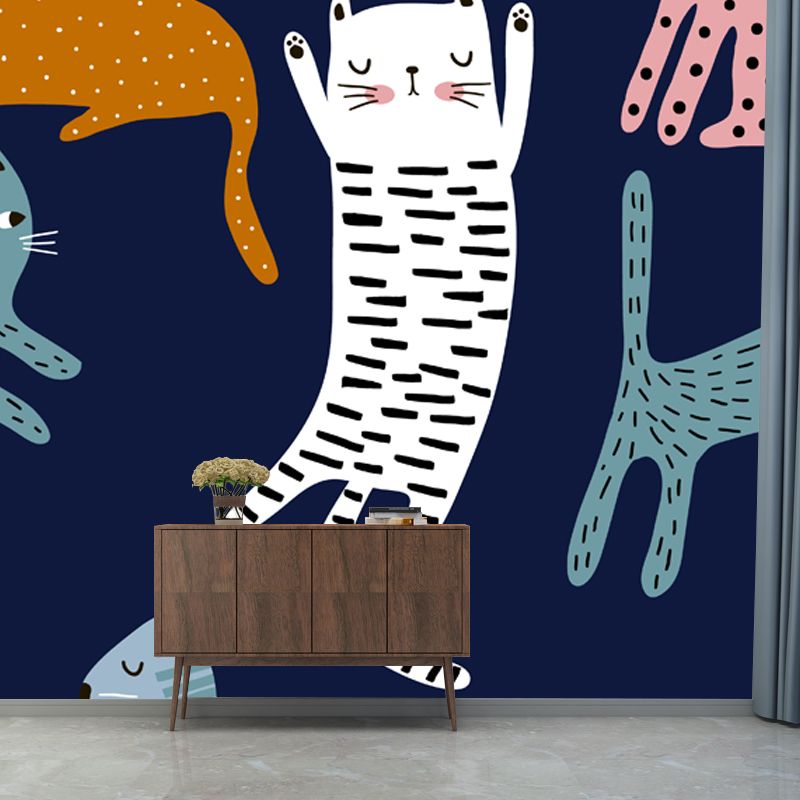 Illustration Cat Wallpaper Mural Large Wall Decor for Kids Bedroom, Custom Printed
