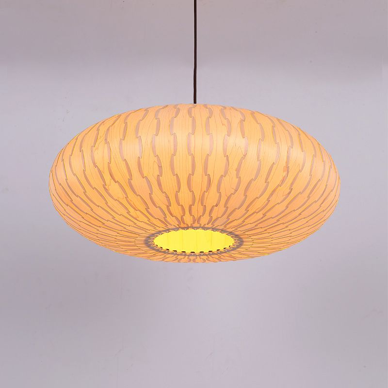 3 Heads Lantern Chandelier Lighting Chinese Wood Ceiling Suspension Lamp in Beige