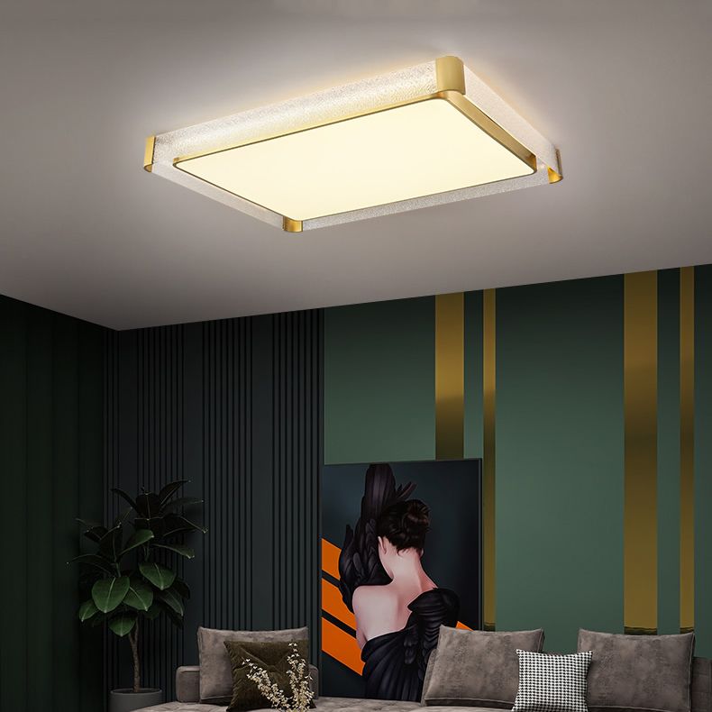 Geometry Shape Ceiling Lamp Modern Copper Flush Mount with Glass Lampshade for Bedroom