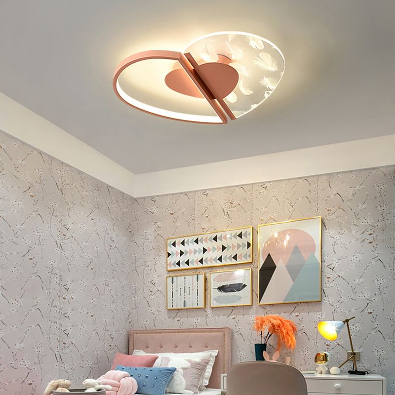 Love Heart Bedroom Flush Ceiling Light Acrylic Minimalist Feather LED Flush Mount Lighting