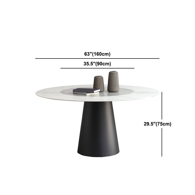 Round Sintered Stone Dining Table Modern Turntable Furniture with Steel Pedestal Base