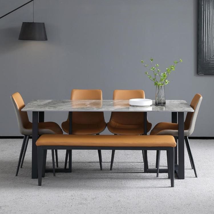 Sintered Stone Dining Table Modern Double Pedestal Table for Home Use