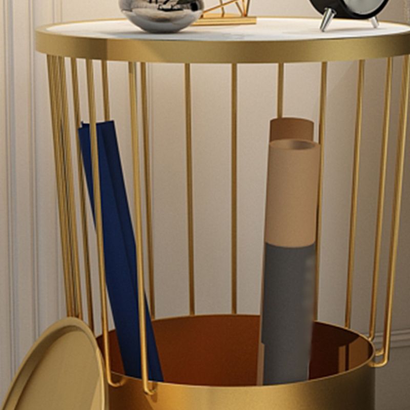 Open Storage Night Table Modern Metal Stone Top 22'' Tall Bed Nightstand