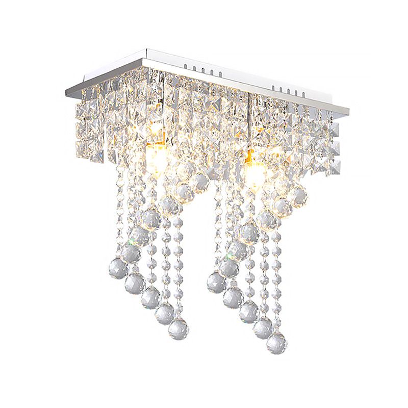 Spiral Ceiling Light Modern Crystal 1/2 Light Chrome Flush Mount Light for Balcony, 8"/15" Wide