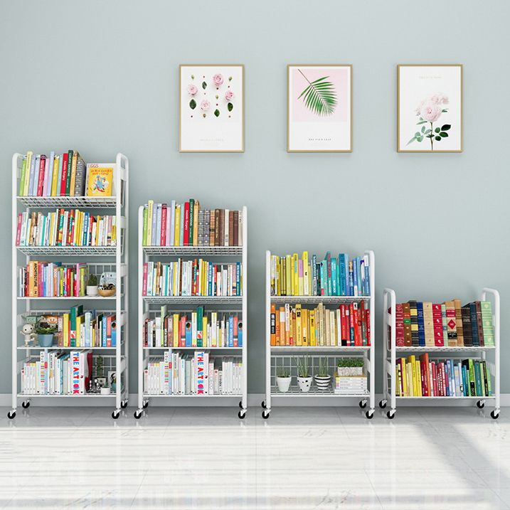 Contemporary Style Metal Bookcase Wheel Bookshelf for Home Office