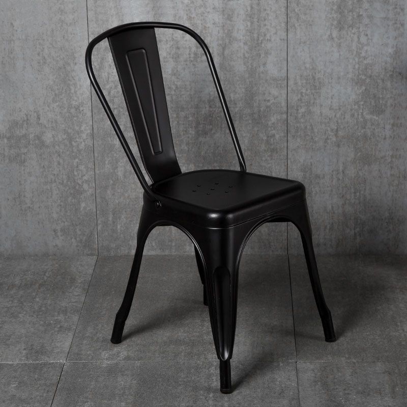 Industrial Dining Room Chair Slat Back Side Chair with Metal Legs for Home Use