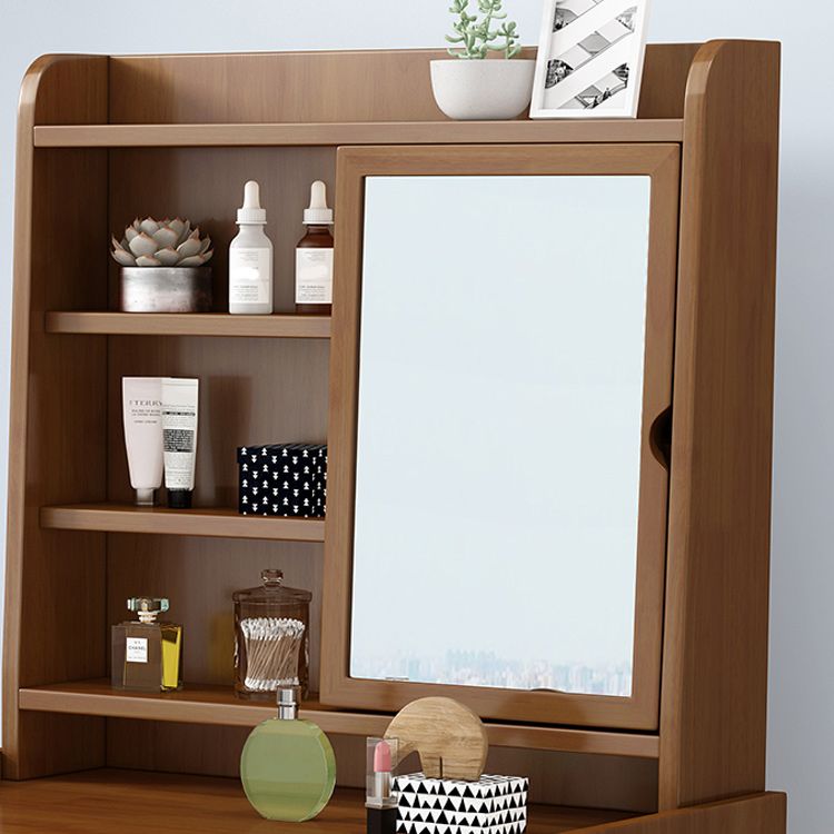 Scandinavian 3-Drawer Solid Wood Table Makeup Vanity with Mirror