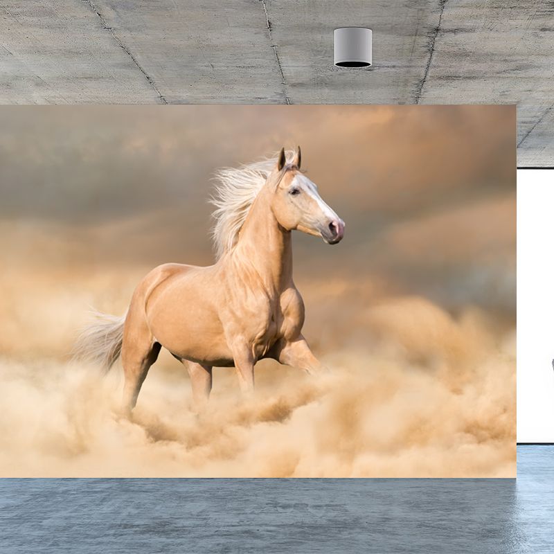 Photography Running Horse Wall Mural for Dining Room, Brown, Custom Size Available