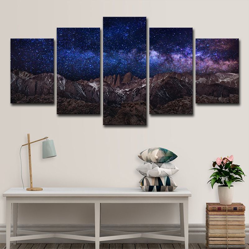 Purple Fantasy Wall Art Rock Mountain and Starry Sky Kids Multi-Piece Canvas Print