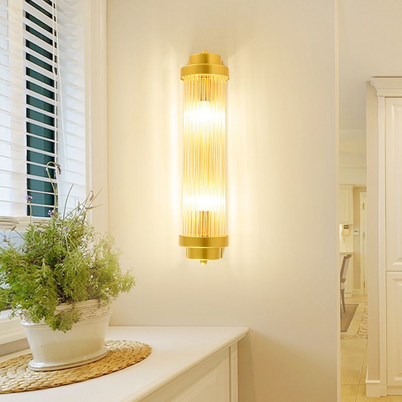 Postmodern Glass Wall Light Cylinder Gold 20" High Wall Sconce for Living Room