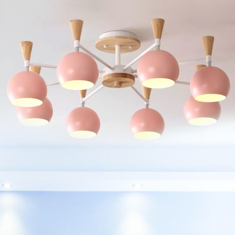 Macaron 3/6/8-Light Ceiling Lamp with Acrylic Shade Pink/Yellow/Blue Dome Semi Flush Pendant