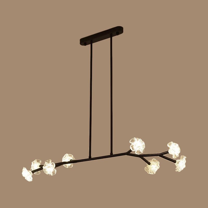 Araña de lámpara lineal radial lámpara de tono floral de cristal transparente para comedor
