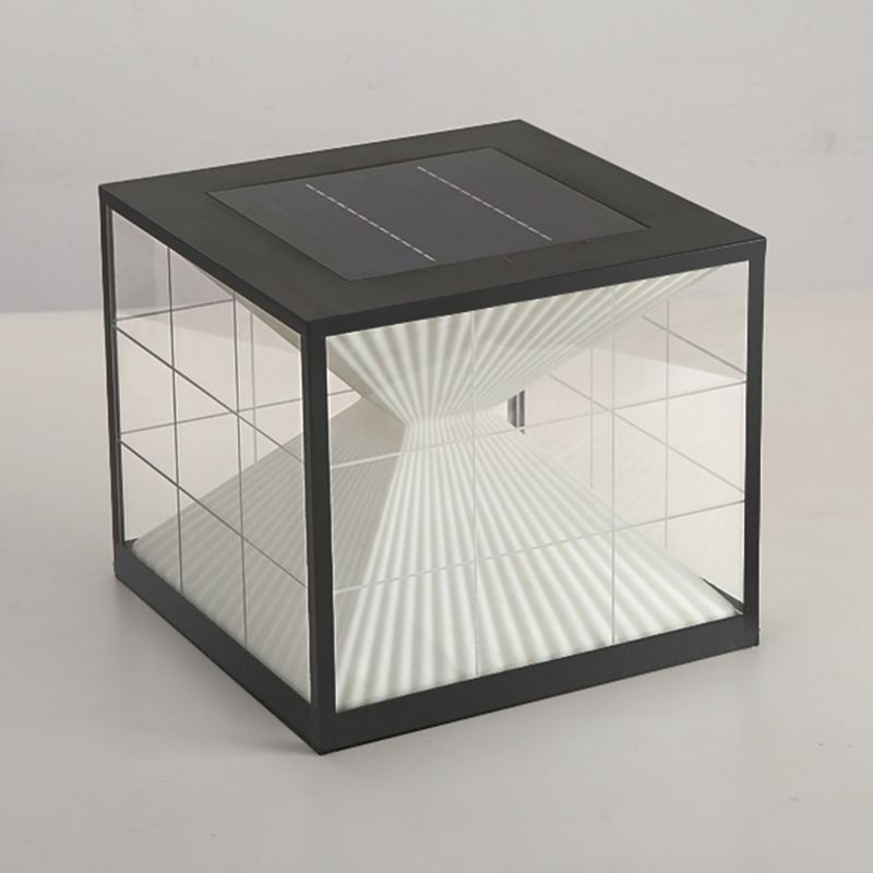 Square Shape Metal Outdoor Lamp Modern Style 1 Light Solar Pillar Light