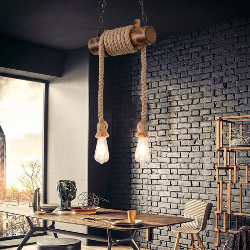 Industrial Style Island Light Hemp Rope Island Hanging Lamp for Living Room