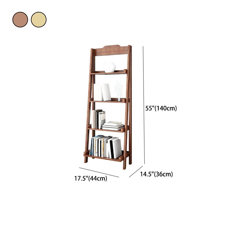 Modern Style Bookcase Rubber Wood Open Back Ladder Bookshelf for Home Office