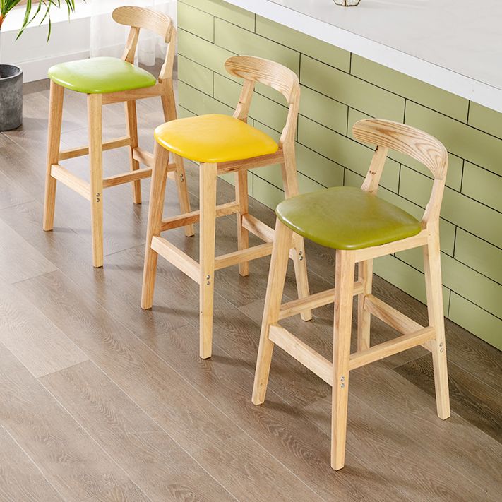 Modern Armless Counter Stool Wood Household Bar Stool with Pedal and Cushion