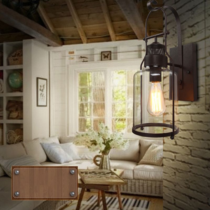 Cylinder Clear Glass Wall Mount Lamp 1-Light Vintage Coastal Wall Lighting Fixture for Hallway