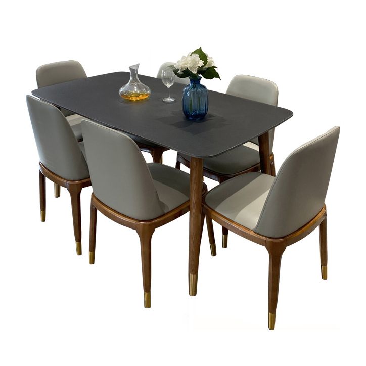 Contemporary Kitchen Dinner Table Rectangle Wood Base Dining Table