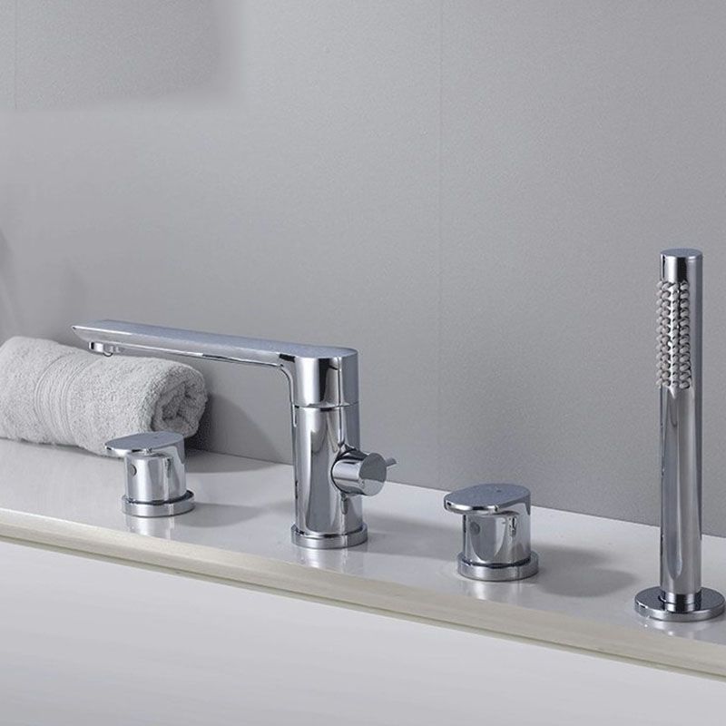 Deck Mounted Copper Roman Tub Faucet Low Arc Roman Tub Faucet Set with Hand Shower