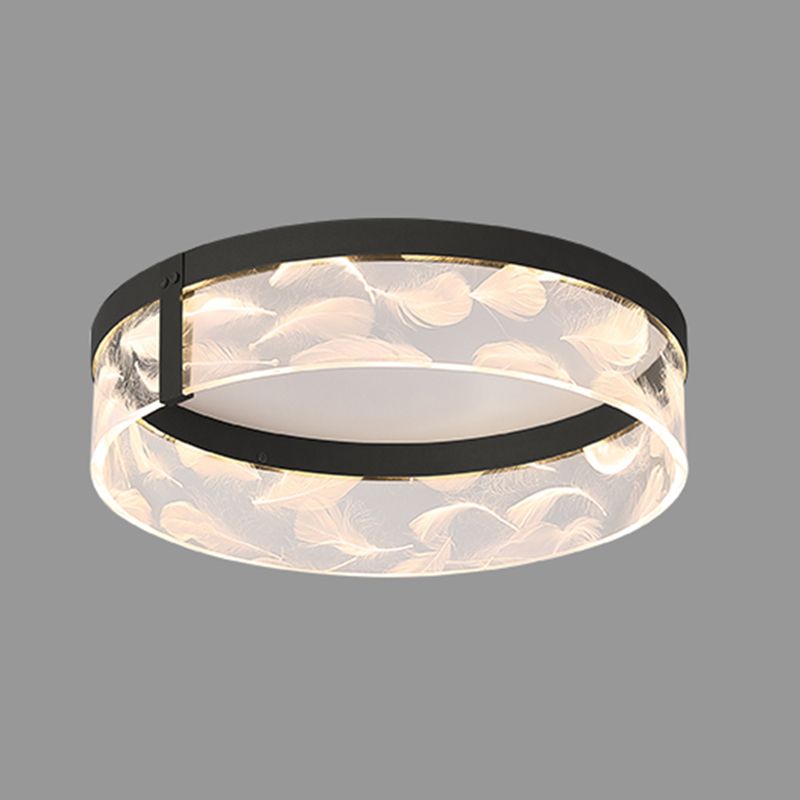 Modern Creative Feather LED Semi Flush Ceiling Light Circular Wrought Iron Flush Mount for Living Room