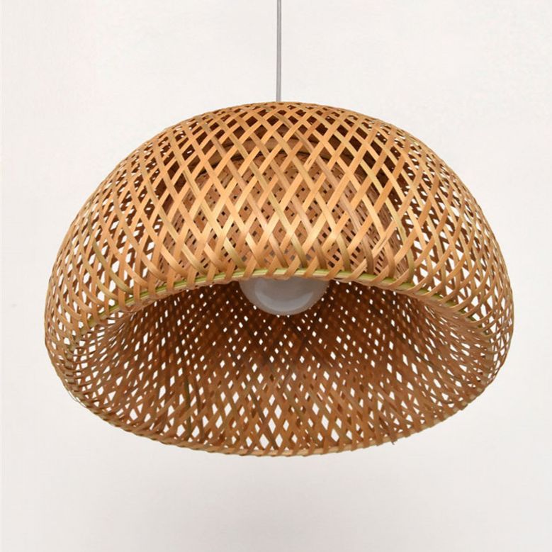 Double walled Hanging Lamp Kit Asian Bamboo 1-Light Beige Hanging Pendant for Restaurant