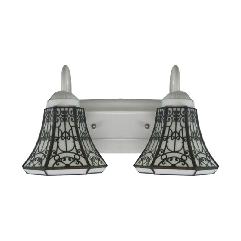 2 Heads Wall Mount Light Fixture Tiffany Flared White Glass Sconce Light for Living Room