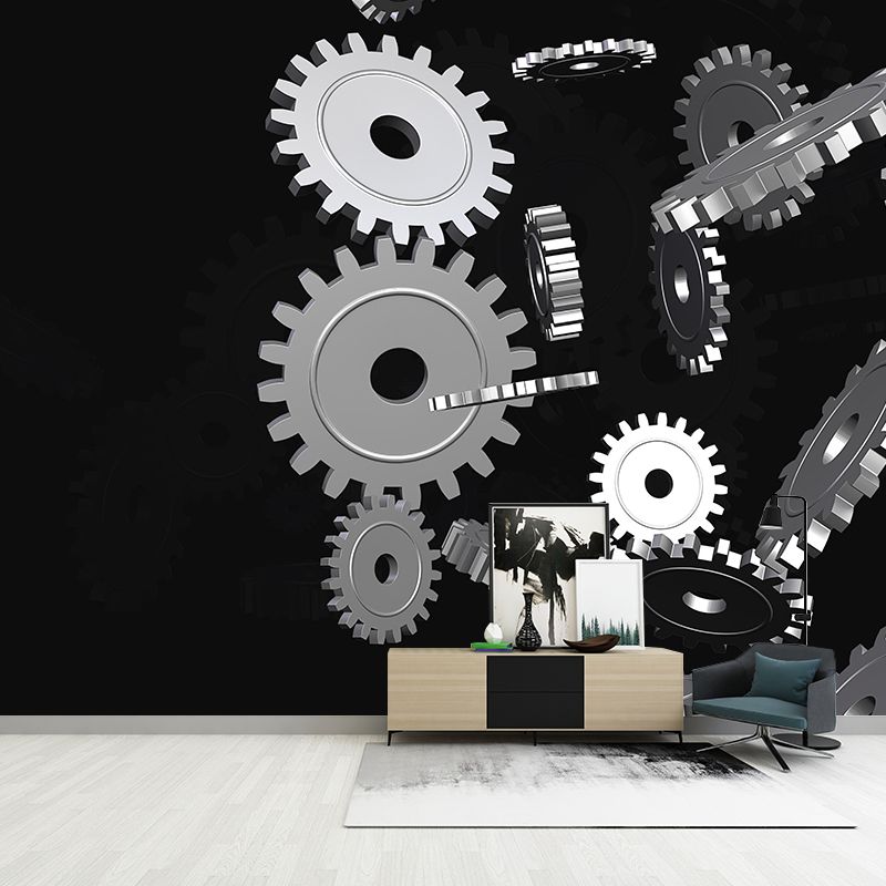 Customized Industrial Metal Gears Mural Eco-friendly Wallpaper for Bedroom