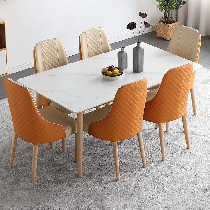Modern Style Standard Height Table with Sintered Stone Dining Table and 4 Solid Wood Legs Base