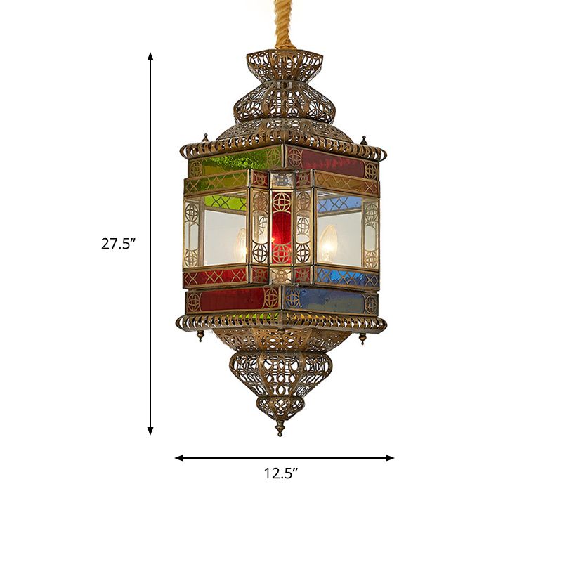 Coppa di vetro a ciondolo in goccia in vetro Country Style 3 Heads lampadario camera da letto in ottone
