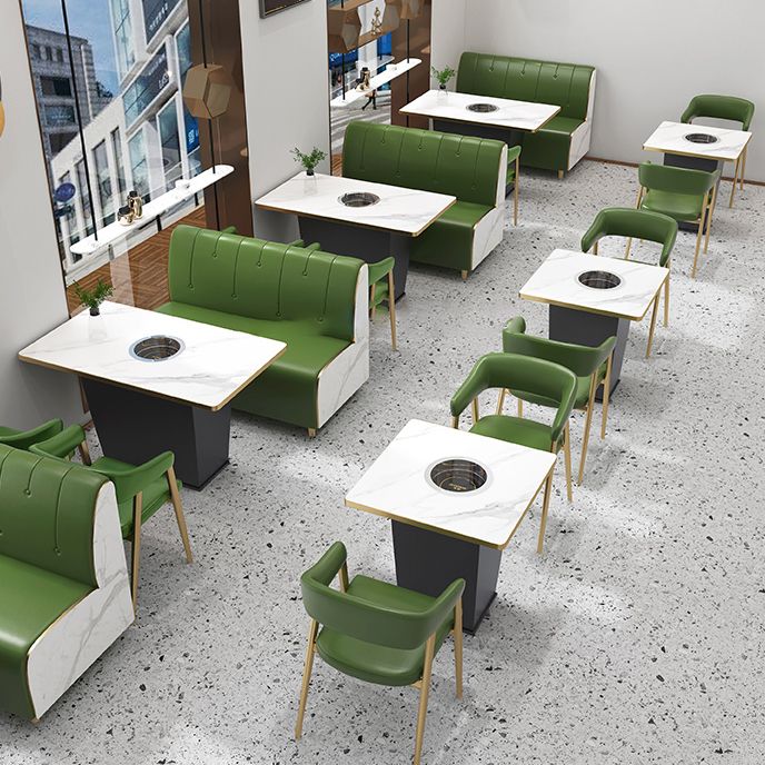 Faux Leather Kitchen Dining Chairs Upholstered Arm Chairs with Metal Base