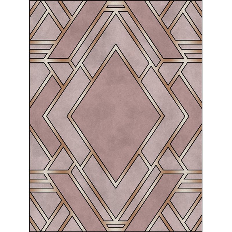 Nordic Geometric Print Rug Pink Polyester Rug Machine Washable Non-Slip Backing Area Rug for Bedroom