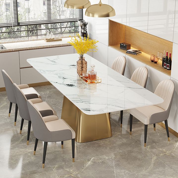 Traditional Luxury Style Sintered Stone Dining Table Rectangle Table with Pedestal Base