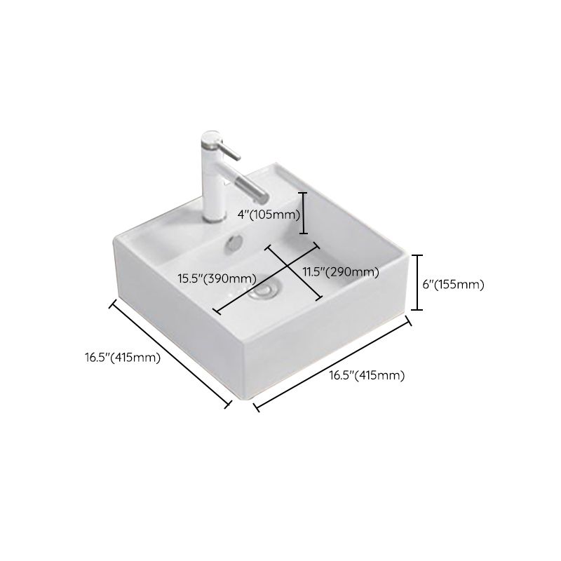Modern Wash Stand Porcelain Rectangular with Drain Assembly and Pop-Up Drain Vessel Sink