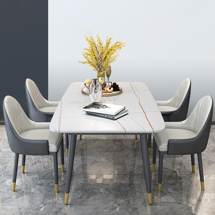 Traditional Luxury Rectangle Dining Table Sintered Stone Table with 4 Black Legs for Dining Room