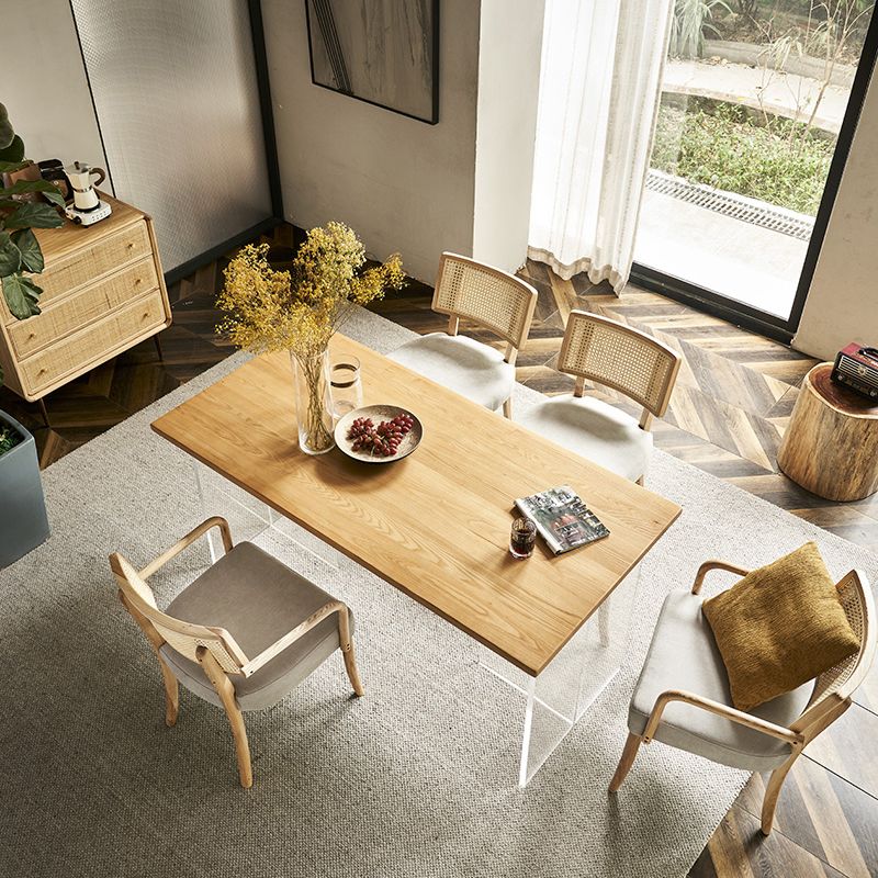 Modern Oak Wood Table for Restaurant Rectangle Dining Table with Acrylic Double Pedestal